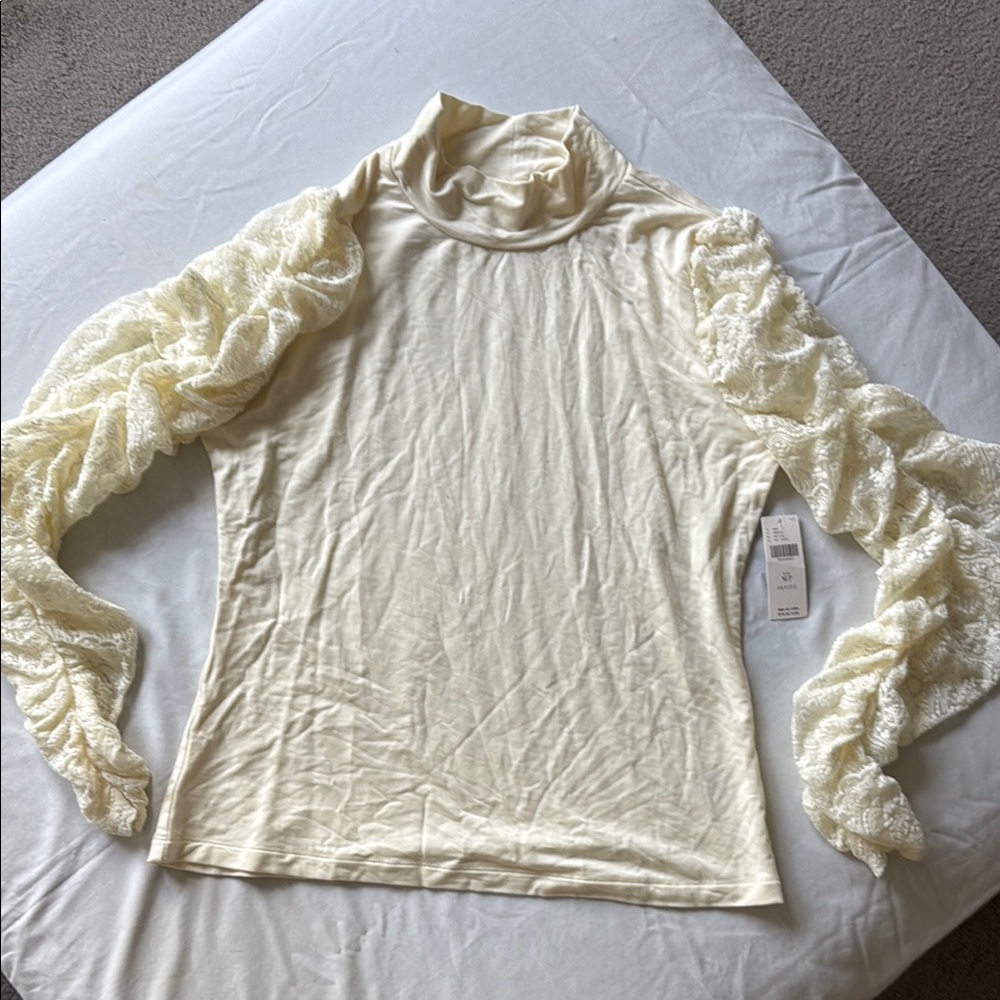 Elegant Cream Lace Sleeve Women's Top